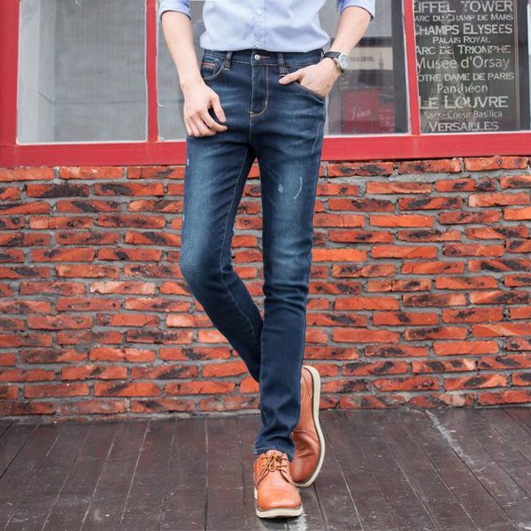 

2019 spring summer new men's casual straight fashion ripped ny jeans for men slim fit elastic plus size, Blue