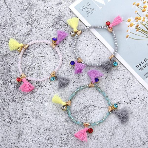 

cute colorful tassel pendant bracelet for girl women kids crystal rhinestone elastic chain bracelet child jewlery birthday gift, Black