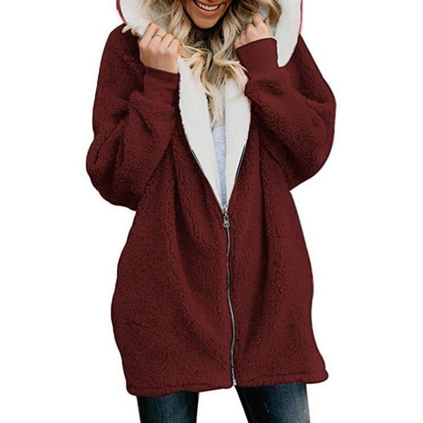 

normov women woolen solid longsleeve zipper thick plus hooded warm hoodies sweatshirts swetshirts winter casual size adtwd