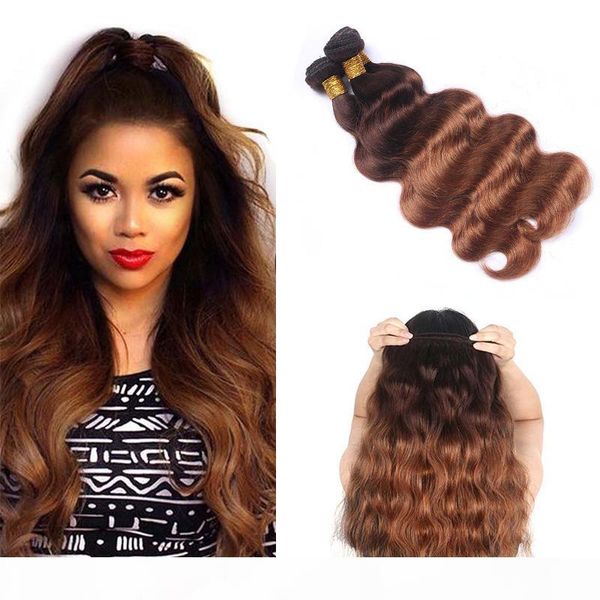 

malaysian ombre 4 30# body wave hair bundles 100% colored human hair weave two tone dark brown human hair extension, Black