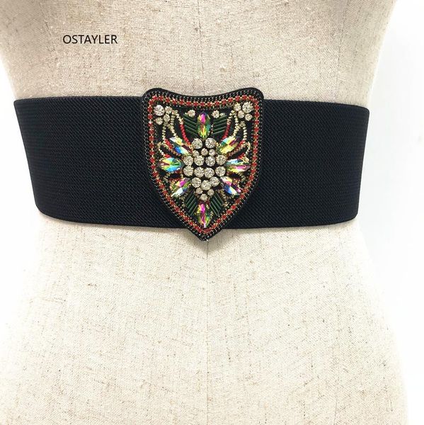 

2020 handmade rhinestone bead elastic belts for women fashion ladies ethnic designer wide waist belts dress decoration, Black;brown