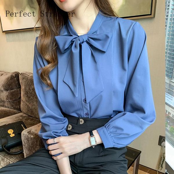 

2021 autumnnew arrival bow collar long sleeve women chiffon blouse high quality, White
