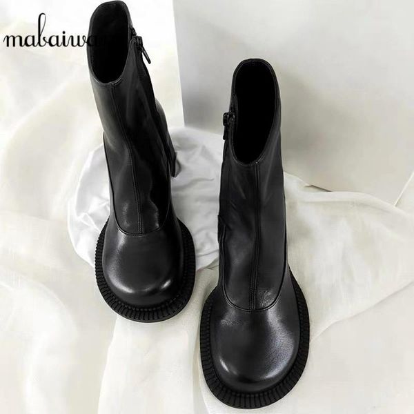 

mabaiwan fashion women round toe short boots thick heel microfibe ankle boots autumn winter shoes woman knight, Black