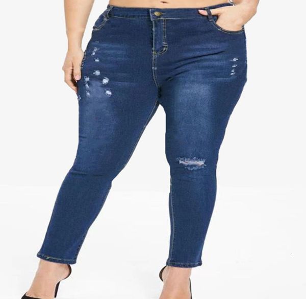 

women's 2020 large hole tight stretch jeans, Blue