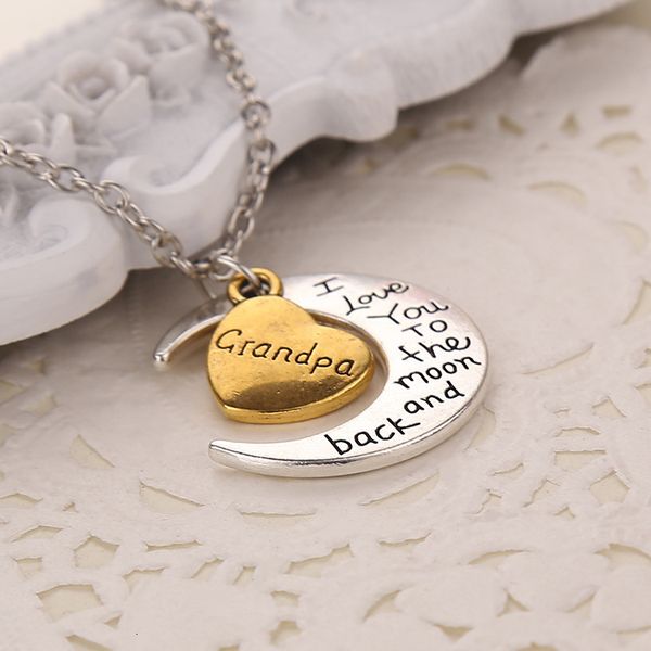 

members father's gold day lovers jewelry silver i love you to the moon and back heart pendant necklace family gift zj-09
