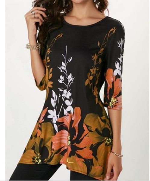 

new arrival 2021 spring summer blouse women half sleeve o neck print shirt casual vintage floral shirt plus size, White