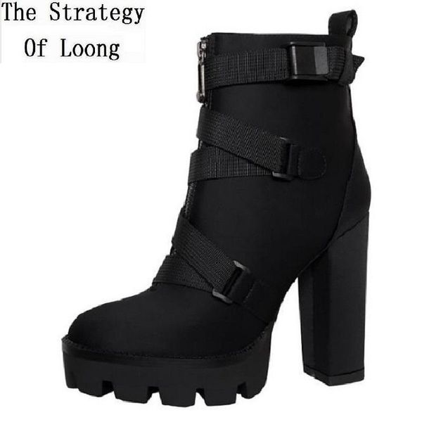 

spring autumn platform size 36-41 flock women ankle equestrian boots super high heels zipper ladies short botas 20201018, Black