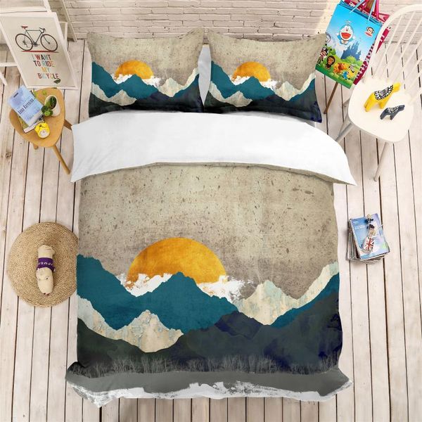

bedding sets mountains nature texture duvet cover set sunrise sunset bedspreads abstract geometric 3d bed 3-piece