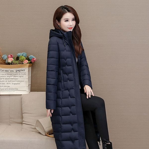 

2021 new outwear coats woman long parkas plus size 4xl thick down jacket with hood thin fashion solid winter clothes t6qz, Black