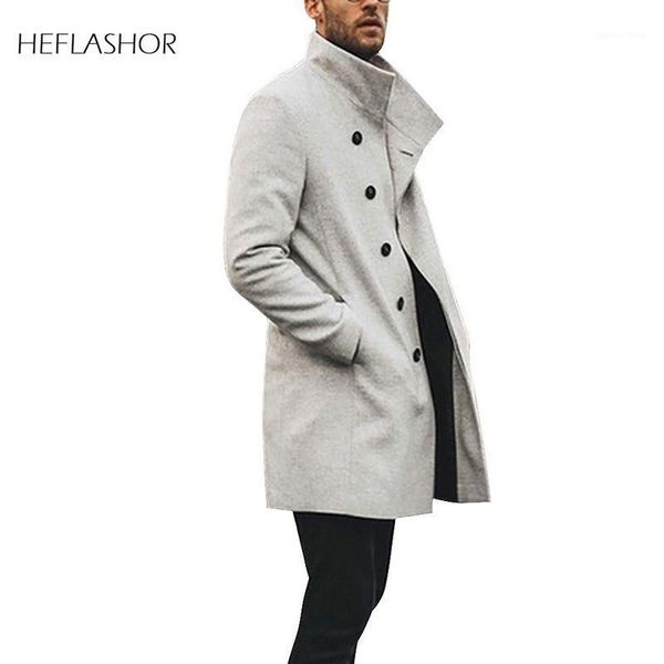 

heflashor trench coat men spring winter classic slim long coat male solid long windbreaker vintage blends coats1, Tan;black