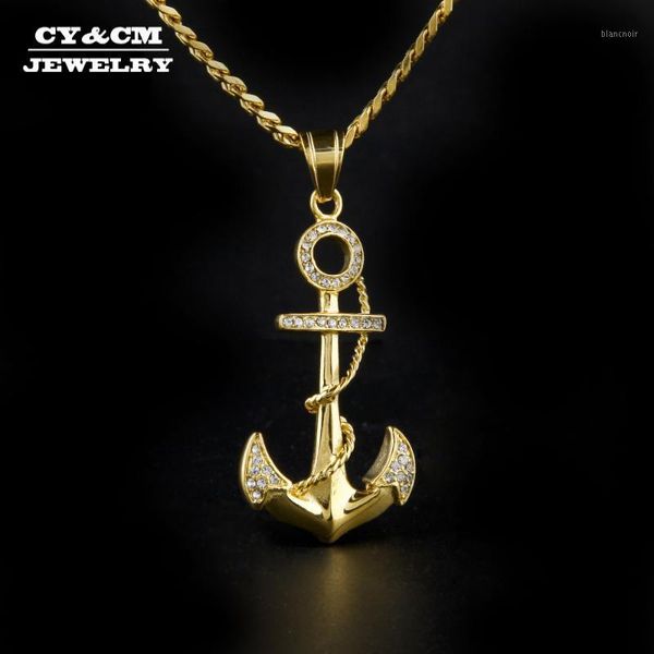 

pendant necklaces gold silver color cross anchor stainless steel iced out rhinestone metal bling necklace chain hip hop men women jewelry1