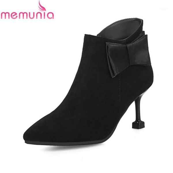 

boots memunia 2021 arrival women brand pointed toe red black ankle with butterfly knot 7cm ladies wedding shoes1