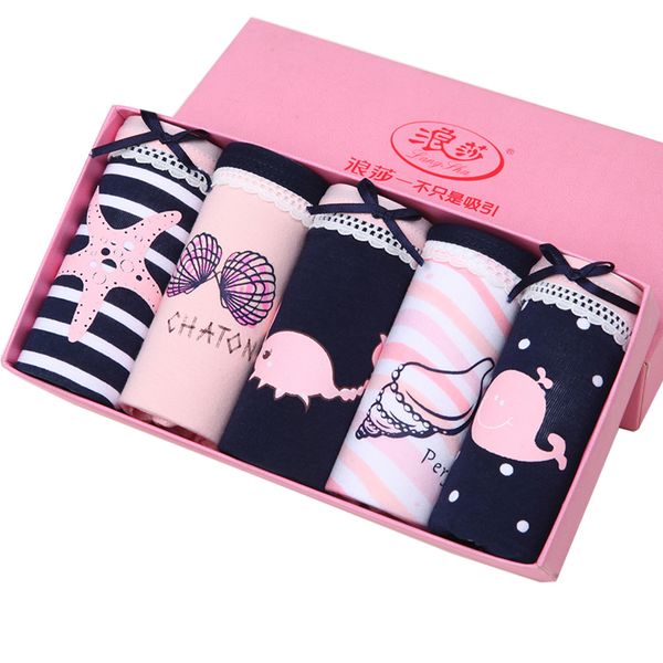 

langsha 5pcs/lot women panties soft cotton underwear girls cute print intimate plus size xxl briefs ladies breathable underpants lj200822, Black;pink