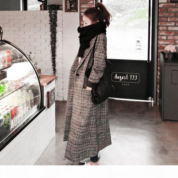 

plaid blazers and jackets suit ladies autumn new woolen coat female long section slim tartan coat female blazers, Black