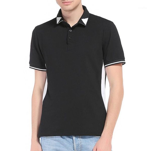 

euro-american style men's two-color patchwork lapel short sleeve spring summer casual shirt standard cotton 1, White;black