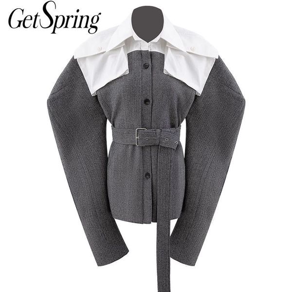 

getspring women coat color matching bandage coats jackets women irregular vintage casual autumn winter coats 2020 fashion, Black;brown