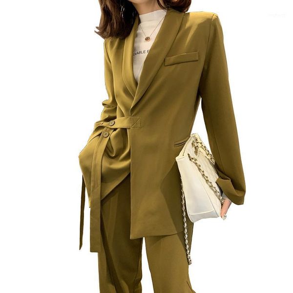 

vintage spring female suit jacket with belt wide leg pant suit set harajuku women coat elegant outwear lady blazer plus size 5xl1, White;black