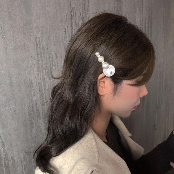 

aomu korea fashion chic imitiation pearl metal hair clips geometric for women girls hairpins hair accessories wmtqxb, Golden;white