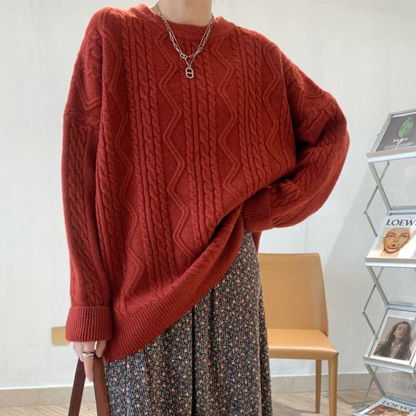 

women's sweaters 2021 winter solid color linen pattern round neck short long sleeve knit sweater women loose temperament bottoming shir, White;black