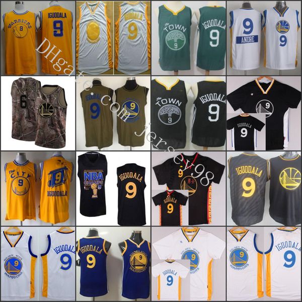 

золотистый состояние воины желтый # 6. ник молодой 9. андре игуодала карри nba romback authenticjersey, Black;red