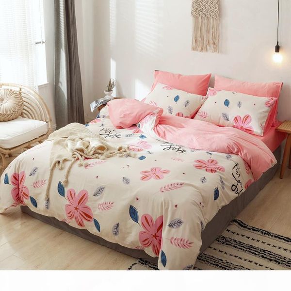 

чистый хлопок и кристалл бархатная bed set пододеяльник наволочка flat встроенная простыня розовый прекрасные цветы плед серые облака листье