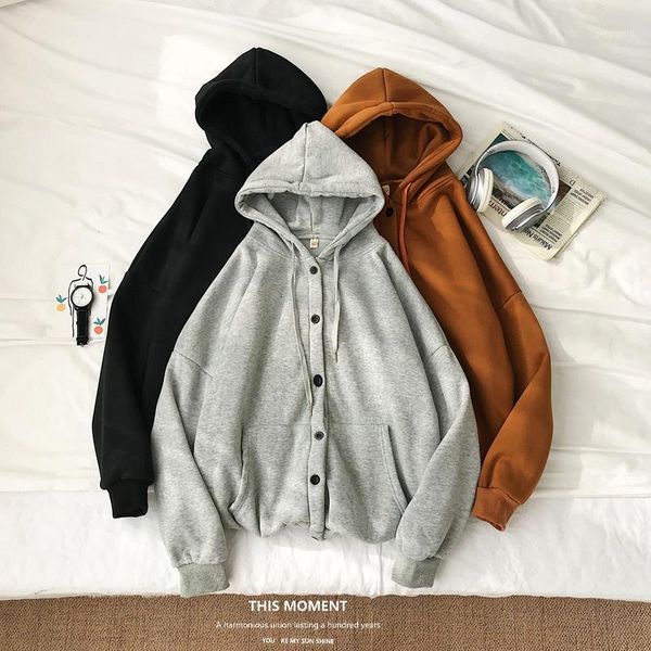 

2019 autumn and winter new korean version of the trend loose hooded cardigan handsome wild plus velvet sweatshirt jacket male1, Black