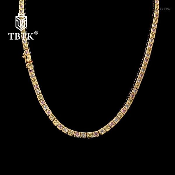 

tbtk copper metal paved multicolor crystal cz stone luxury jewelry for man heavy punk gold iced out chain necklace unisex1, Silver