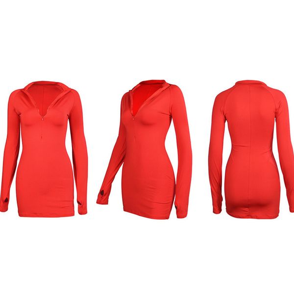 

womens fashion dressnew high collar slim long sleeve zipper casual sports bag hip skirt in8m, Black;gray