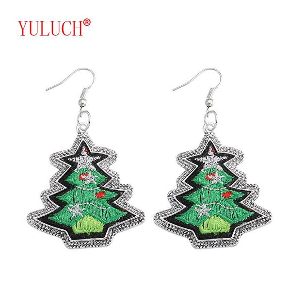 

yuluch popular design jewelry accessories zinc alloy inlaid embroidery christmas tree earrings for fashion women holiday gifts, Silver