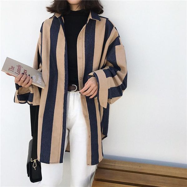 

loose wild fashion women shirt long sleeve casual fashion cotton ladies blouses and wild striped new autumn1, White