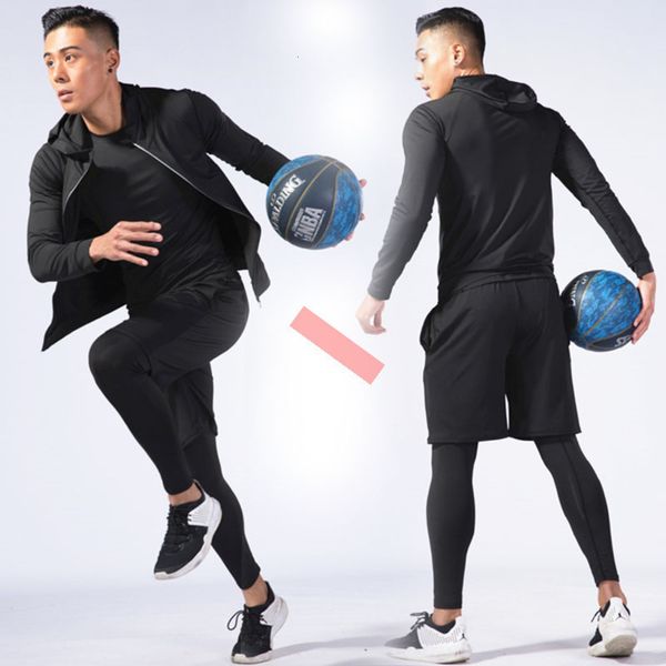 

gym sports basketball running training stretch tights quick dry fitness suit men, Gray