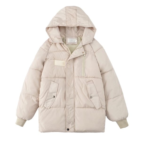 

2021 new winter new women warm with hood cotton clothes female stylish simplicity placket side pockets uka2, Black