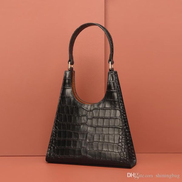 

new leather handbag women design crocodile pattern retro armpit shoulder bag europe and america fan fashion black bag 1096