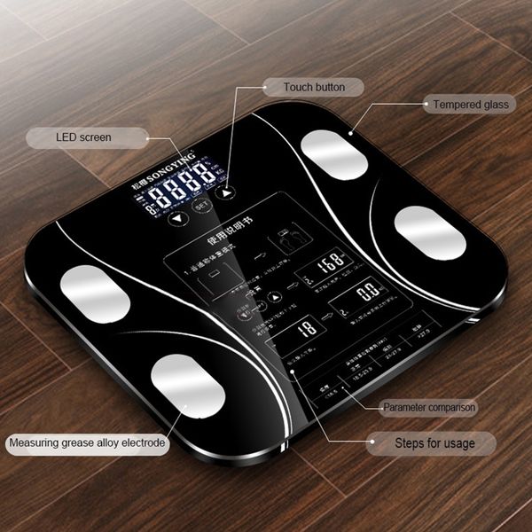 Banheiro escala de gordura corporal escala BMI Escalas eletrônicas inteligentes escala de banho LED DIVERAL HOLEMESING SCALES DE PESO BALANCE T200117