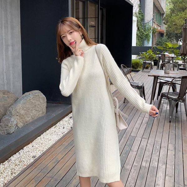

autumn winter fashion women knitted sweaters dresses plus size split sweaters dresses solid over-knee sweater dress, Black;gray