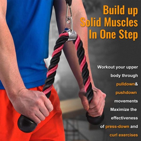 

heavy duty biceps triceps training nylon pull rope with stainless steel snap hook two-color pull down fitness cable