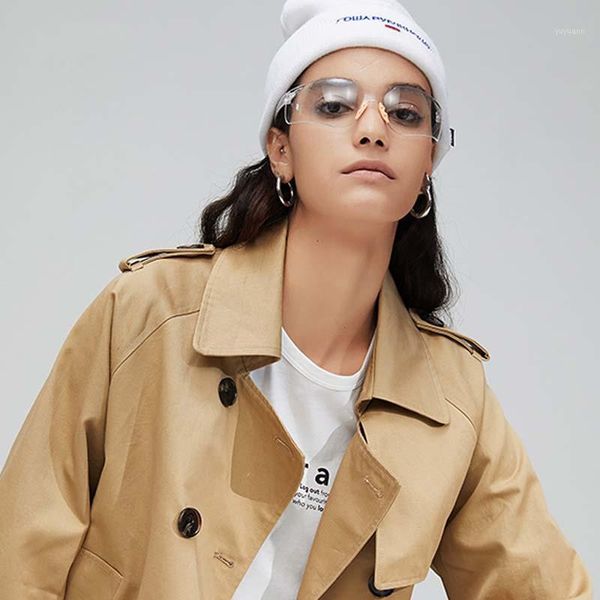 

ed 2019 autumn style pure color long sleeve windproof wrinkle resistant cotton casual windbreaker women1, Tan;black