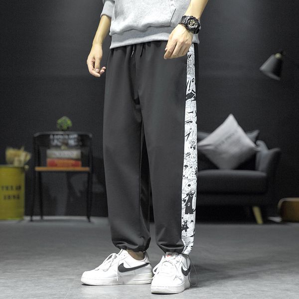 

large loose print youth fashion brand handsome men's casual pants hy3051-p30, Black