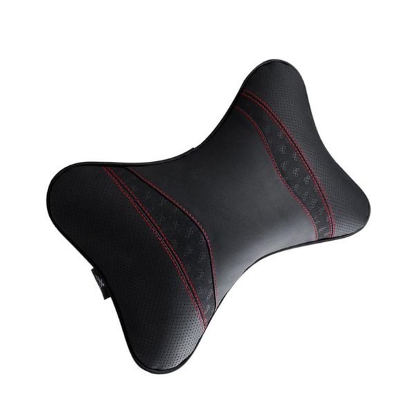 

auto car seat neck pillow protection safety auto headrest support rest cushion car seats accessories(black leather red line)