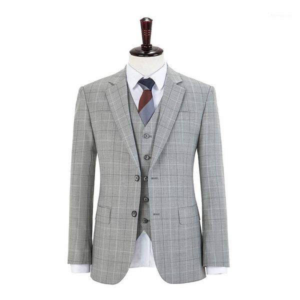 

custom made 150's worsted pure wool light gray windowpane business suit men slim fit suit1, White;black