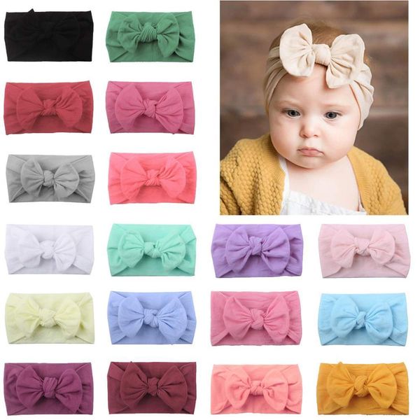 

18 colors super stretchy soft knot baby girl headbands with hair bows head wrap for newborn baby girls infant toddlers kids lj200908, Slivery;white