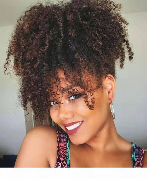 

brown afro kinky curly fluffy scrunchy hairpiece puff ponytail hair bun extensions with elastic drawstring clips for african american 120g, Black