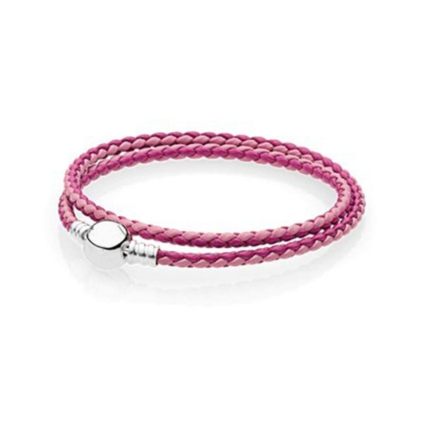 

2021 new new 925 starling silver pink mix moments double-leather charm bracelet fit fishion women diy original bead mai 111l, Black