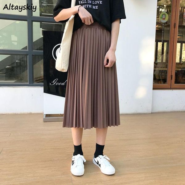 

skirts women a-line ruffles solid all match mid-calf simple college leisure empire female fashion elegant soft korean style ins, Black