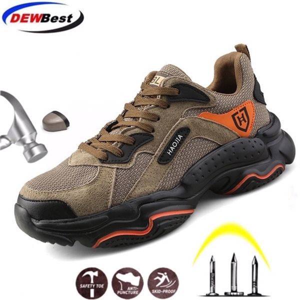 

dewmen male autumn construction shoes steel toe indestructible safety work boots sneakers y200915, Black;brown