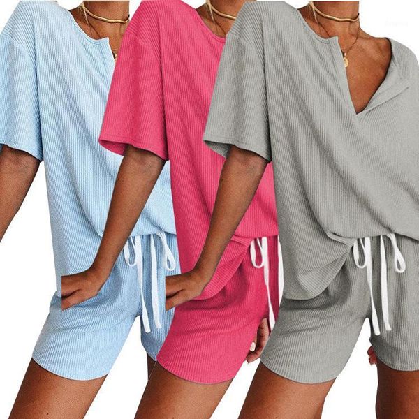 

running sets women 2 pcs solid set summer tracksuit workout clothes casual loose v neck t shirt shorts joggers suits sportswear 20211, Black;blue