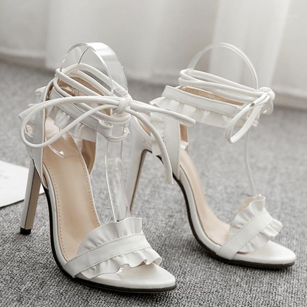 

sandals large ladies cross lace summer shoes ankle strap ruffled shoes1, Black