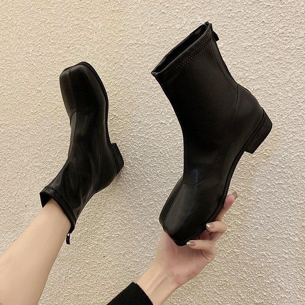 

Ankle Boots For Women Autumn 2020 New British Style Short Boots Thin Leg Socks Fashion Square Toe Shoes, Black