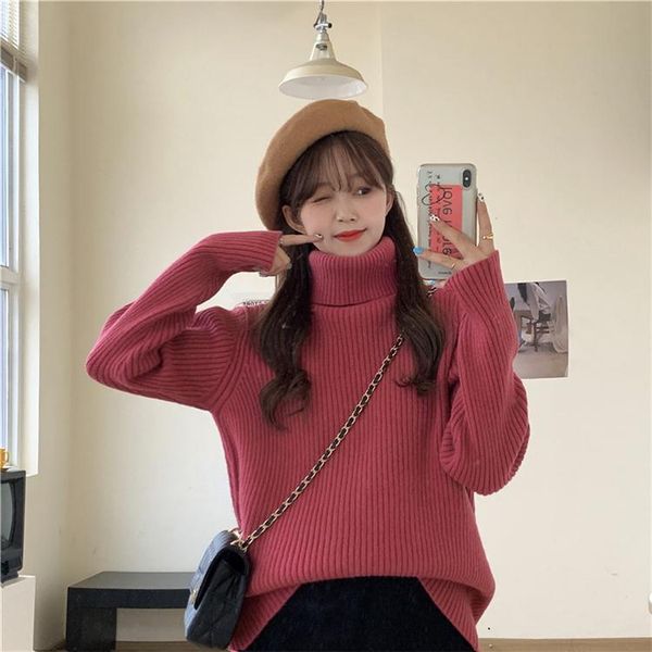 

women's sweaters ladies autumn winter clothes for women loose turtleneck sweater knitted casual japan style pullovers female fashion b, White;black