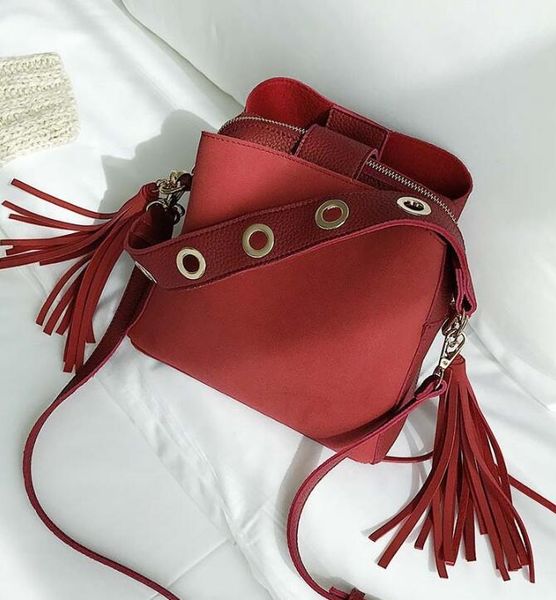 

shoulder bags korean version of all-match bucket bag frosted tassel single messenger ladies hand-carried retro female